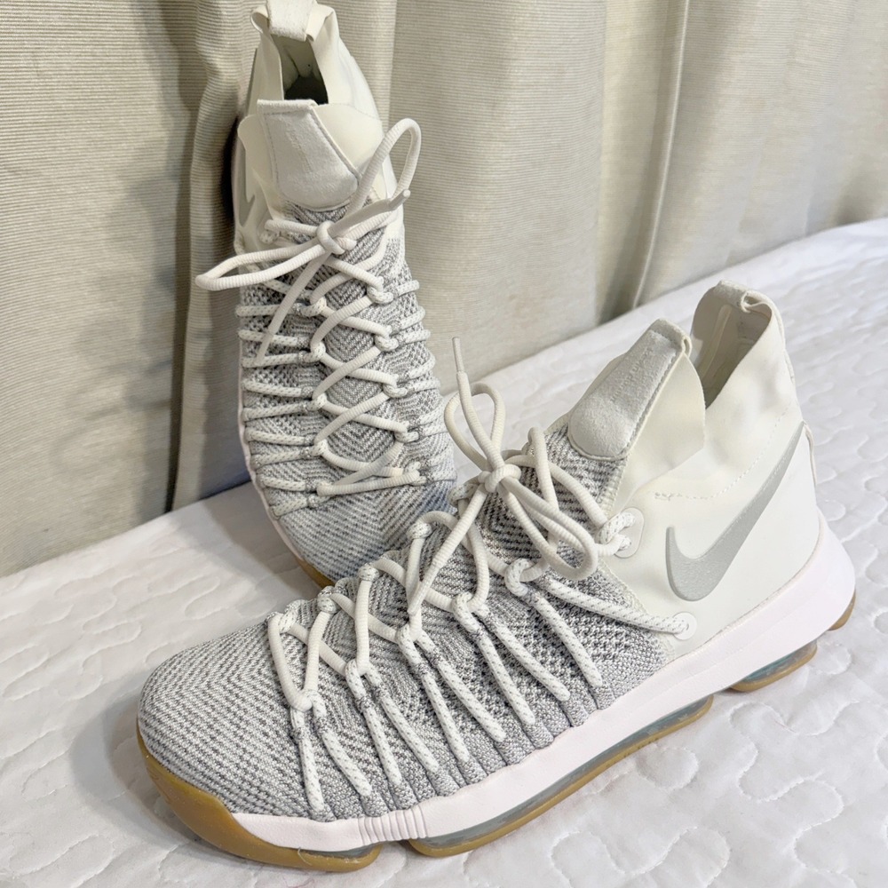 Nike Men 9.5 KD 9 Elite Basketball Shoes White Grey 878637 KEVIN DURANT ZOOM AIR